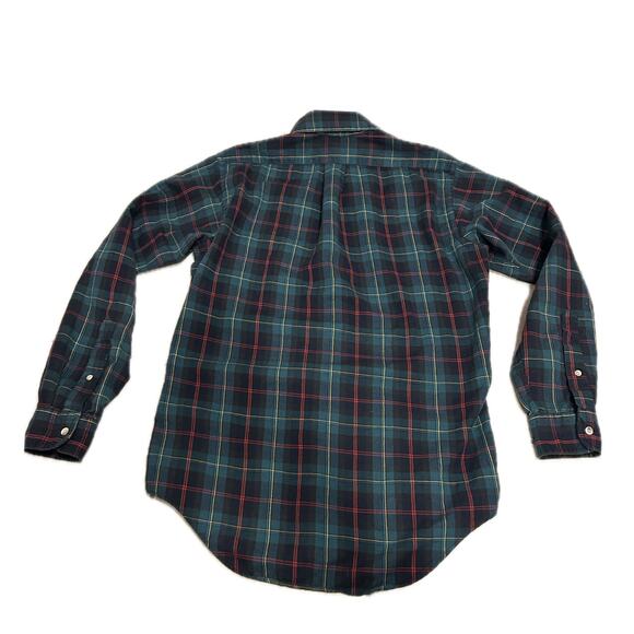 Vintage LLbean Teal Blue and Red Plaid Button Down Collar Shirt / Mens Small - Picture 4 of 4